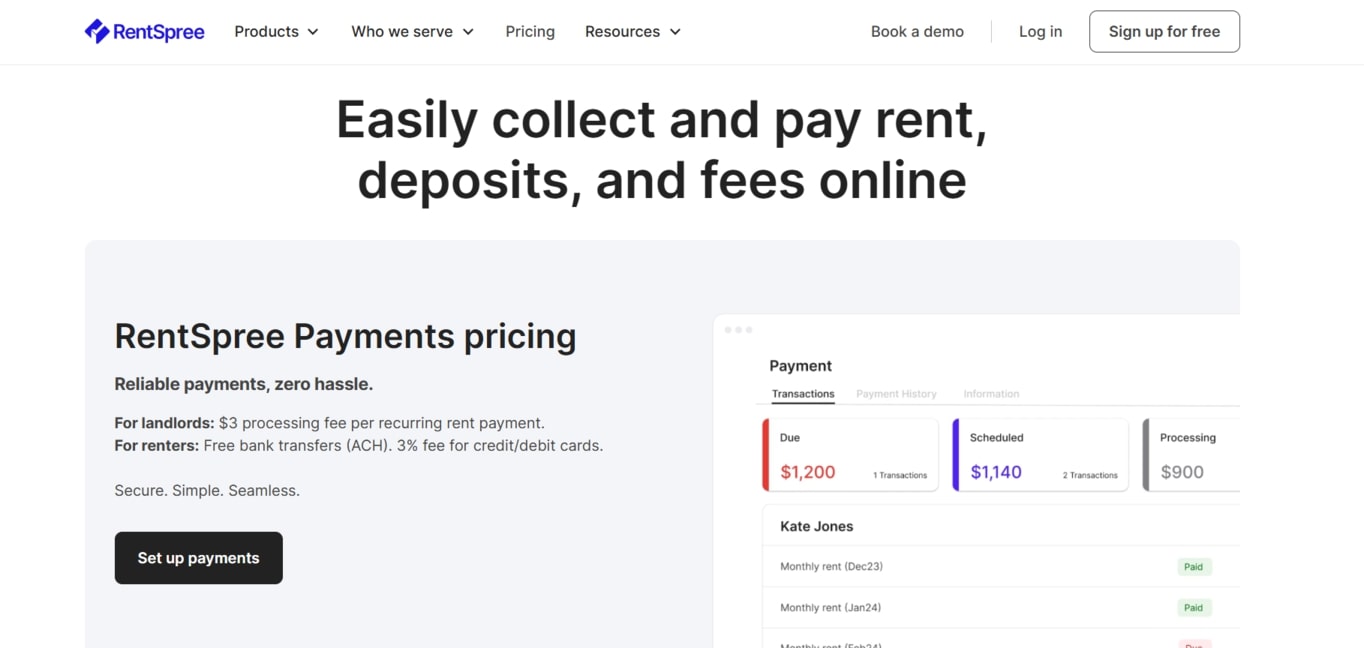 RentSpree Payments pricing for property managers and landlords