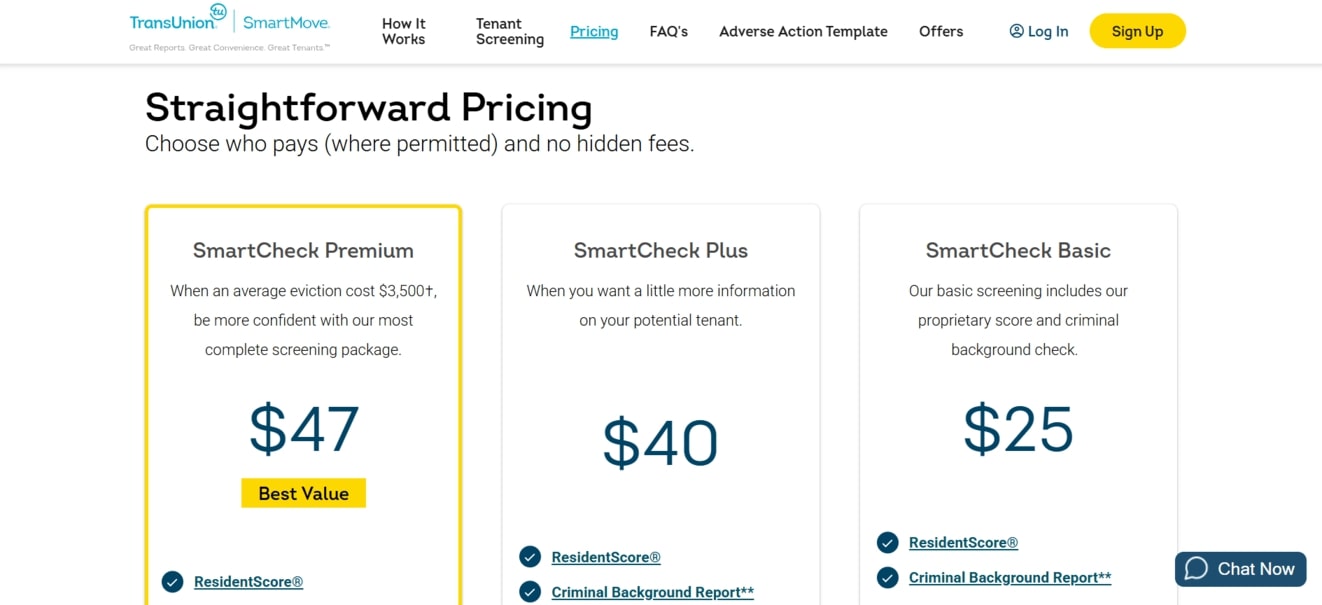 SmartMove SmartCheck Basic, Plus, and Premium pricing plans
