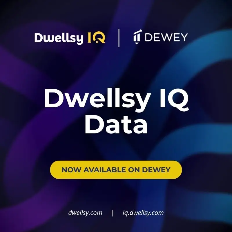 Dwellsy IQ and Dewey partnership announcement showcasing rental data for academic researchers now available on the Dewey platform.