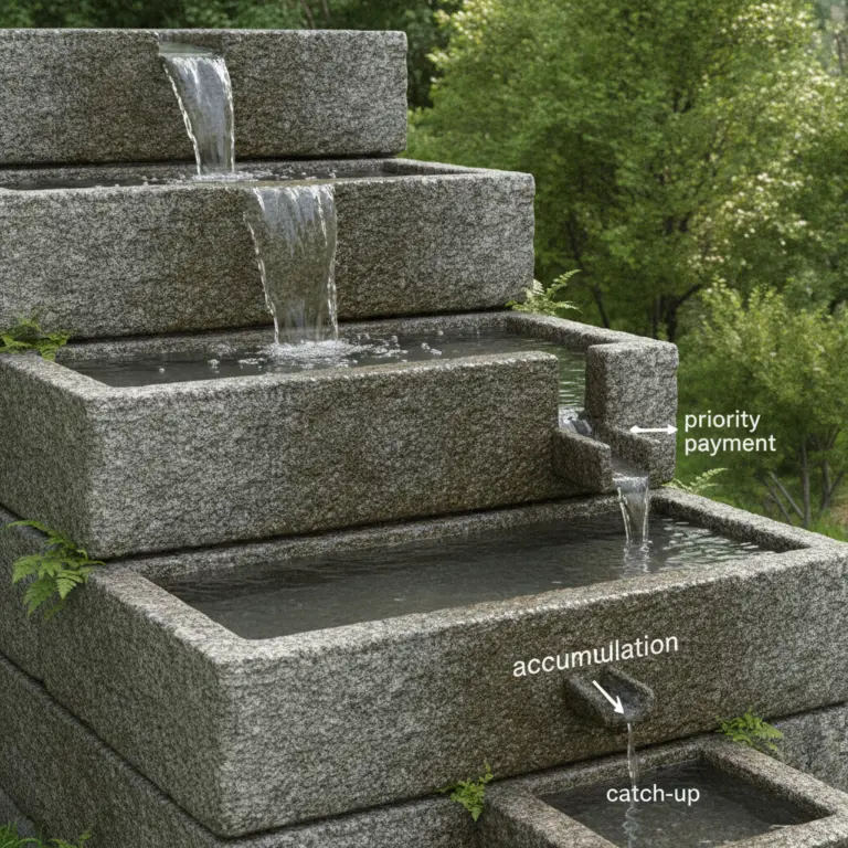 A cascading stone fountain with tiers and labels explaining the components of a Preferred Return.