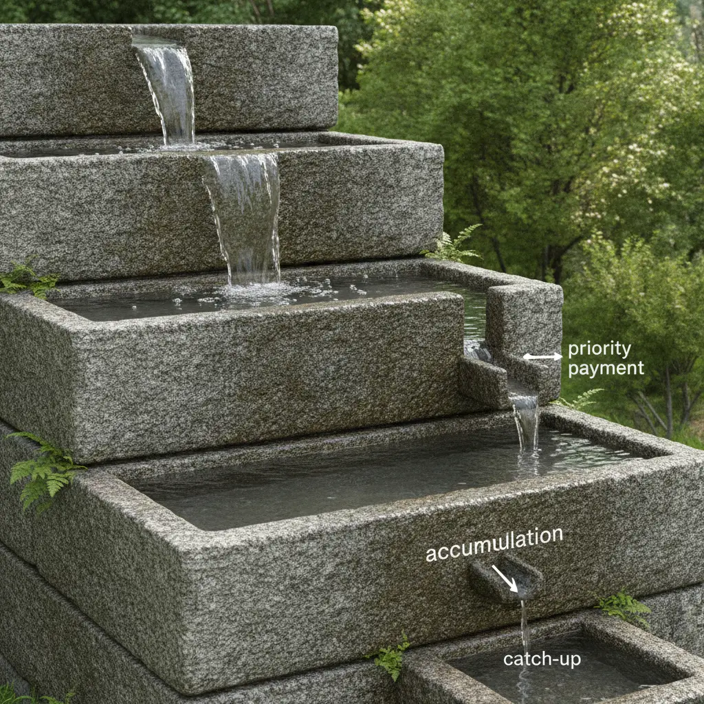 A cascading stone fountain with tiers and labels explaining the components of a Preferred Return.