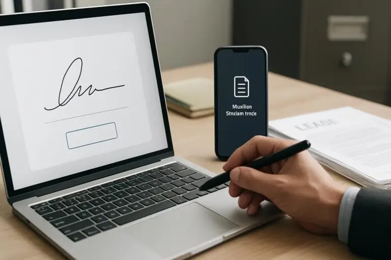 A person reviewing a digital document on a tablet showing Digital Lease.